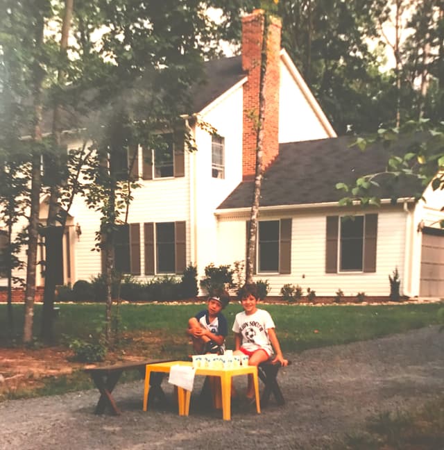 Jack Karavich and Garo Lehmejian at their lemonade stand, circa 1985